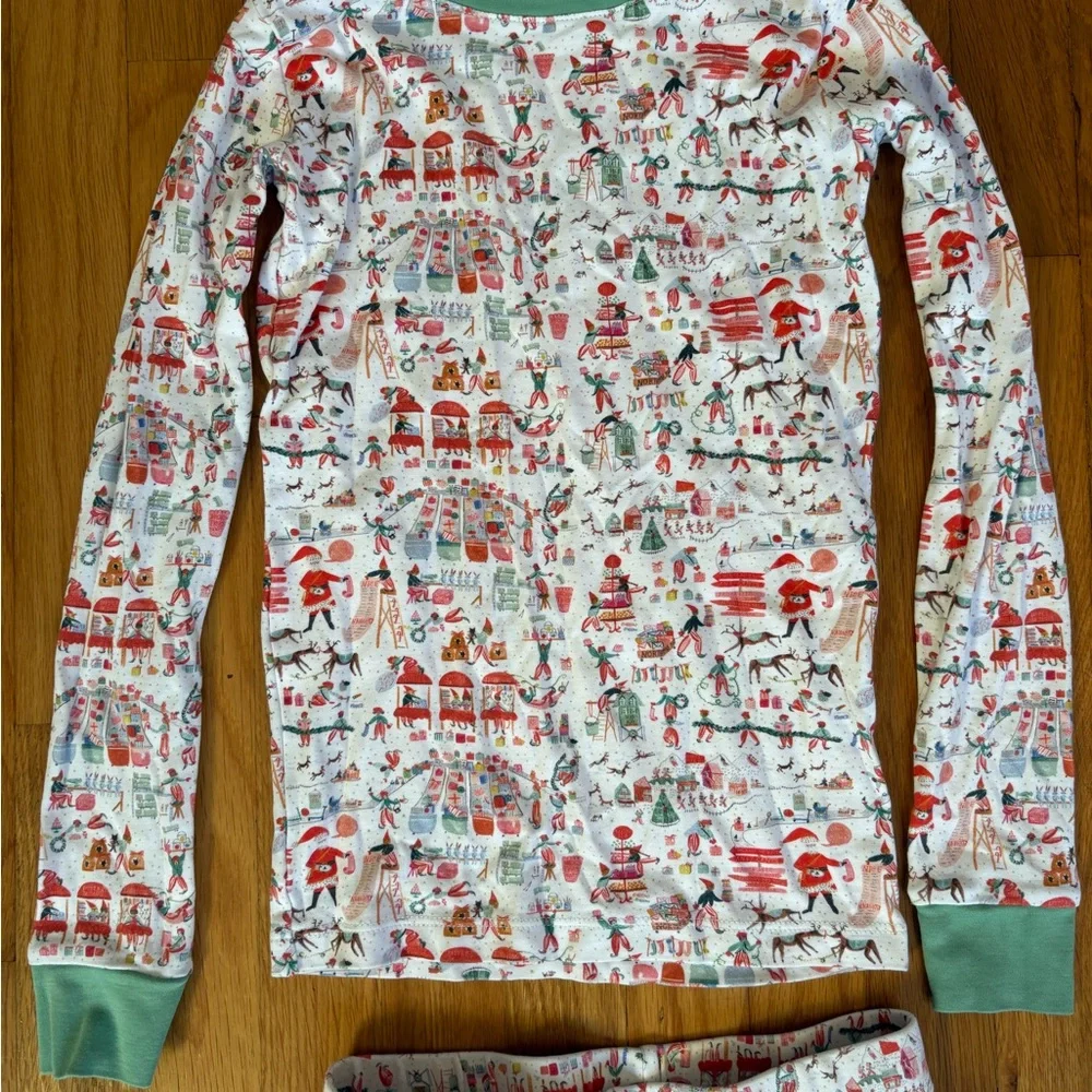 Holiday Print Kids Pajama Set - White with Red & Green
